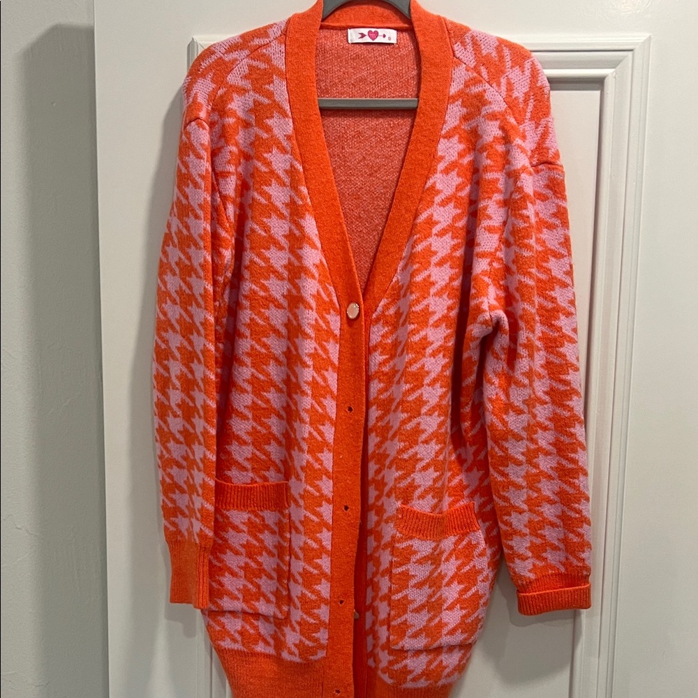 Orange and Pink Houndstooth Women's Sweater